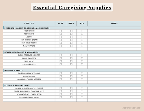 Printable caregiver supply checklist for family caregivers - Caregivers Collective